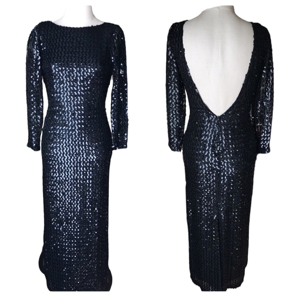 Joy Stevens 70’s Vintage Sequin Evening Gown Midi Dress